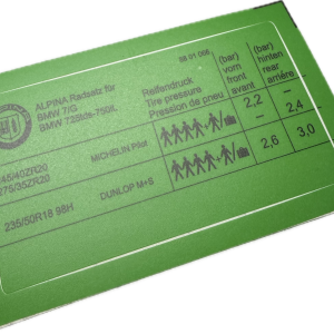 Bandenspanning sticker Alpina 20” BMW E38 – originele look